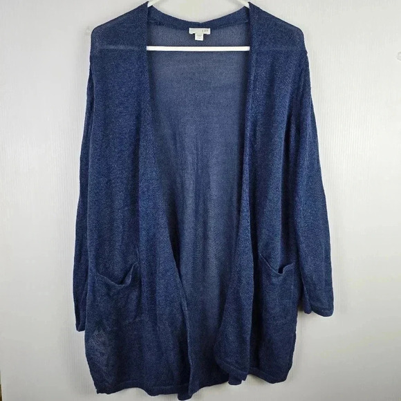 J. Jill Women's  Open Front Long Linen Blend Teal Sweater Size Large Petite - Picture 1 of 9